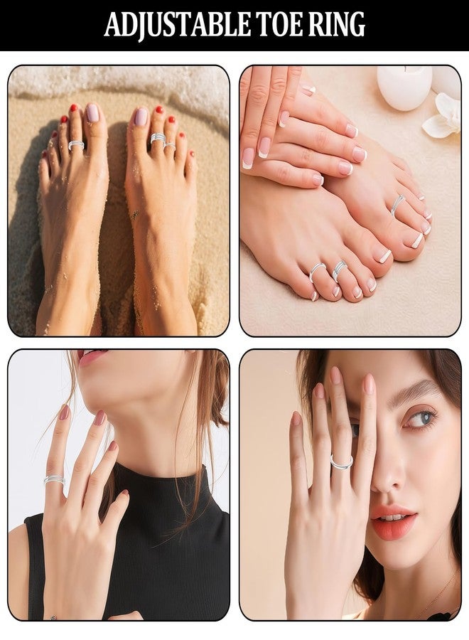 Bolsdoic Toe Rings for Women, 3PCS Silver Plated Stylish Adjustable Toe Band Rings, Summer Beach Foot Jewelry - Perfect for Vacation, Daily Wear - Image 5